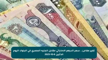 تغير مفاجئ.. سعر الدرهم الإماراتي مقابل الجنيه المصري في البنوك اليوم الاثنين 6-10-2025
